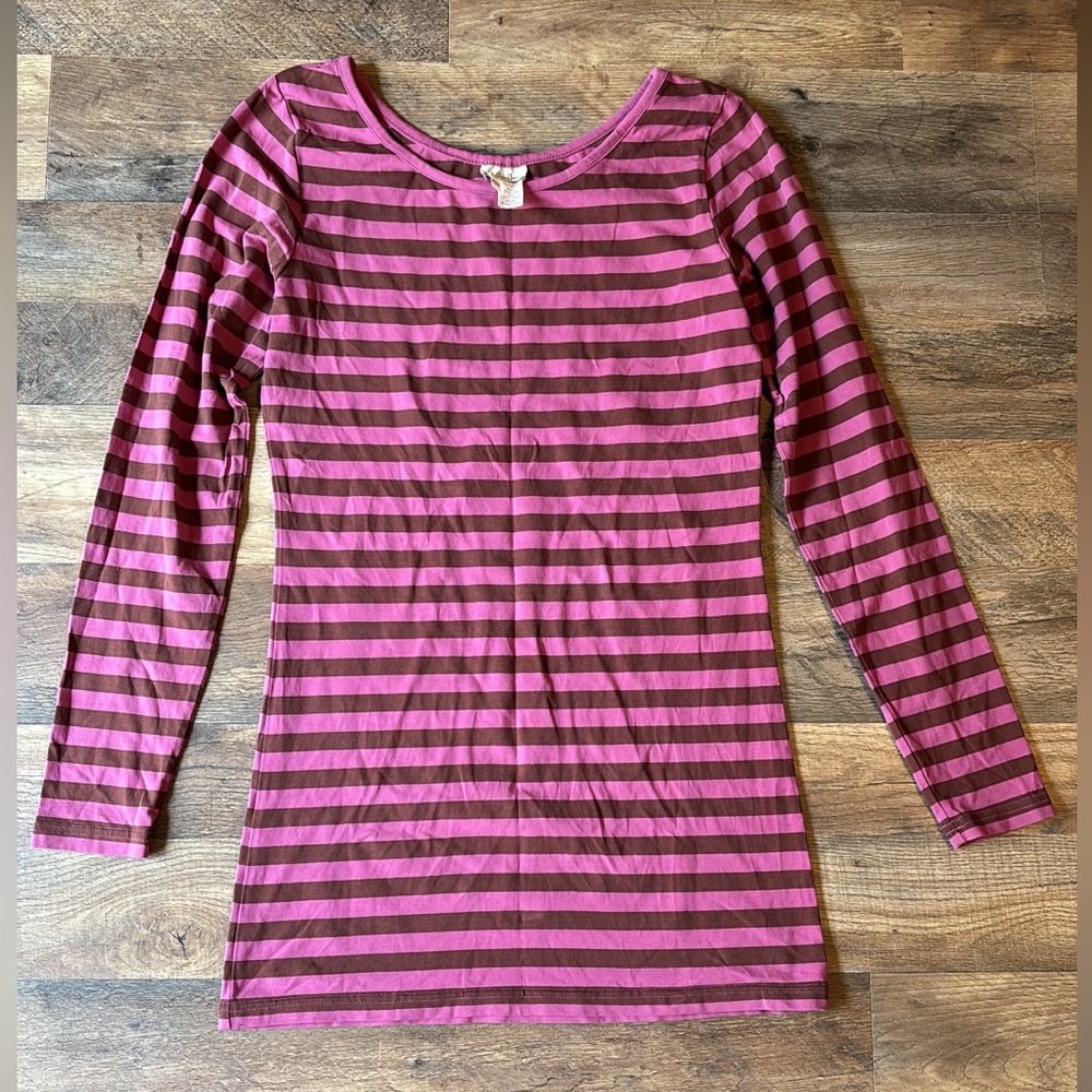 Matilda Jane pink and brown striped long sleeve shirt medium